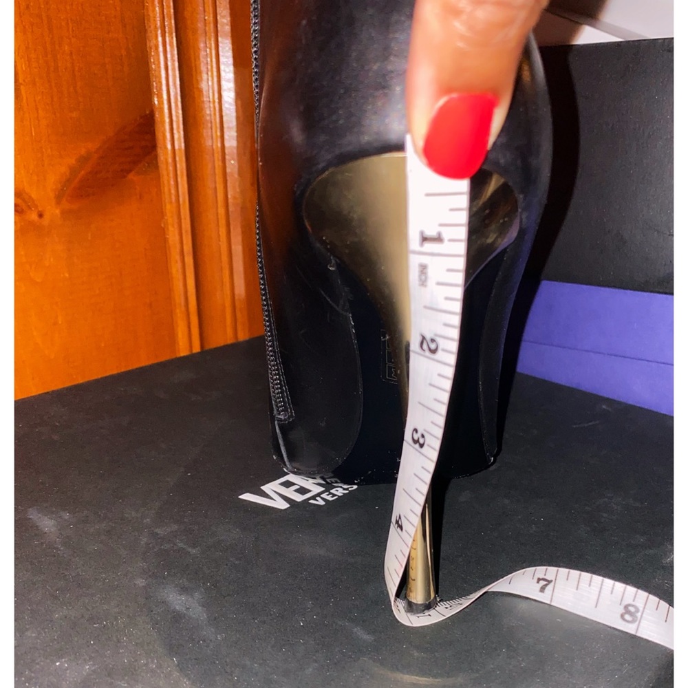 VERSACE Black Leather Booties w/ Logo Pin - Picture 7 of 9